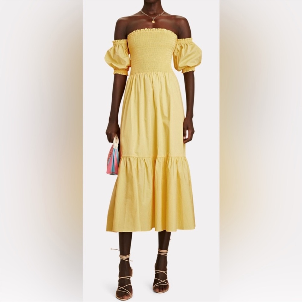 Intermix Yellow Off-The-Shoulder Aubrey Midi Dress
